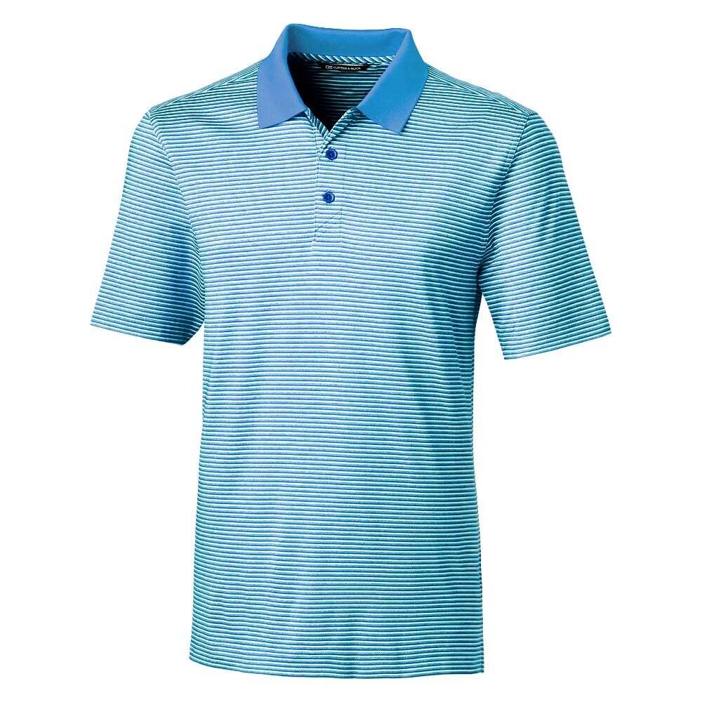 Cutter & Buck LG Blue White Striped Short-Sleeve Polo Shirt Golf Preppy Sporty